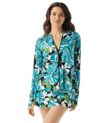 Beach House Women's Deco Garden Mary Relaxed Fit Zip Front Long Sleeve Rash Guard