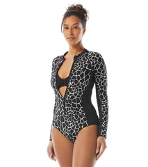 Beach House Women's Desert Giraffe Sculpt Long Sleeve Zip Front Two Piece Swimsuit