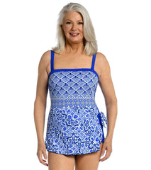 Maxine Women's Grecian Tile Bandeau Sarong One Piece Swimsuit