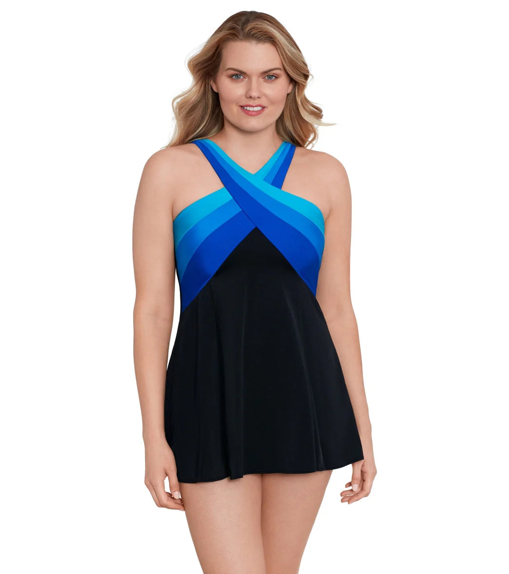 Longitude Women's Private Party Cross Over Princess Seam Long Torso Swim Dress