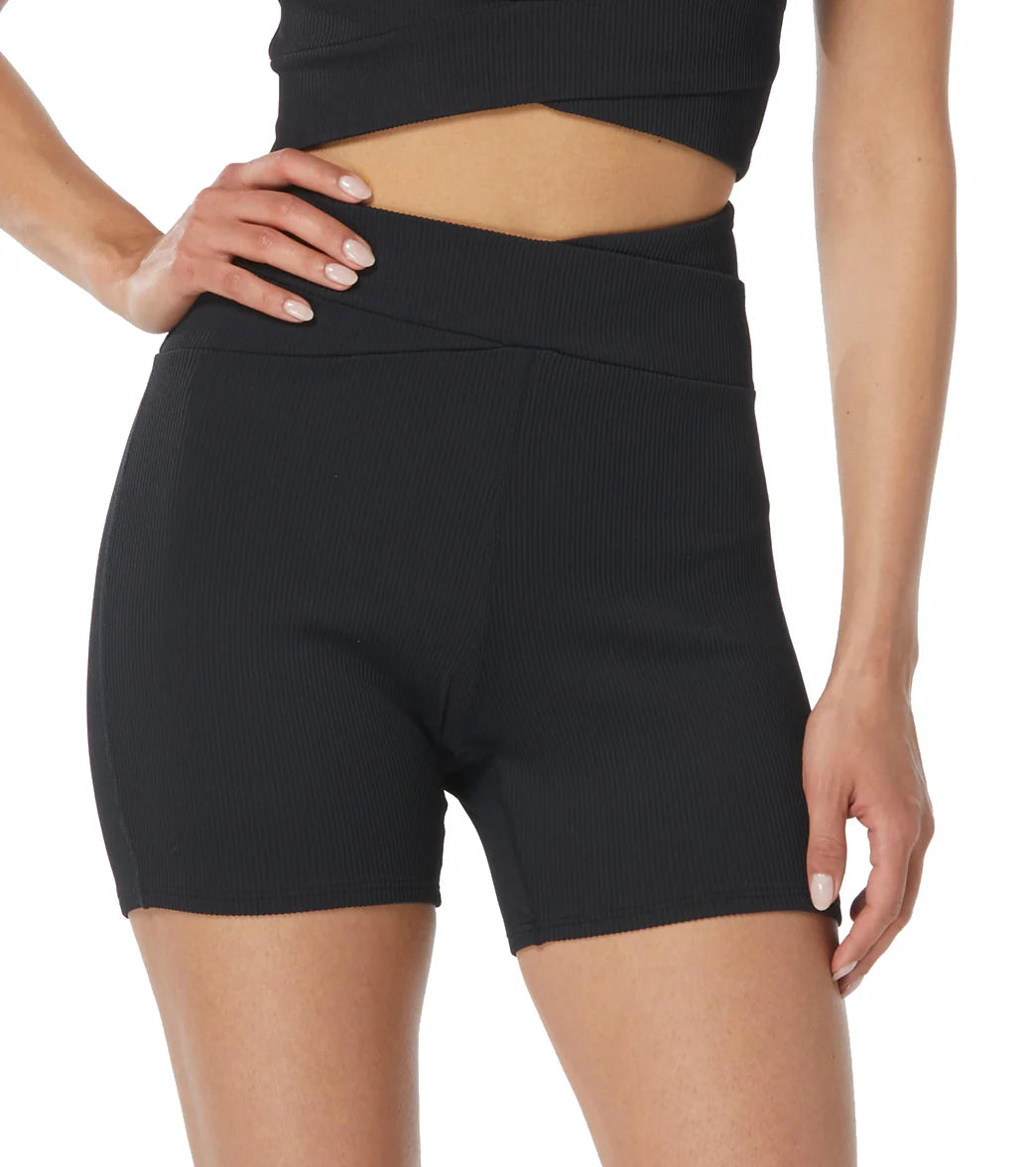 Beach House Women's Ribbed Solid Karma High Waist Cross Over Swim Short