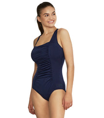 Speedo Women's Solid Shirred Tank One Piece Swimsuit