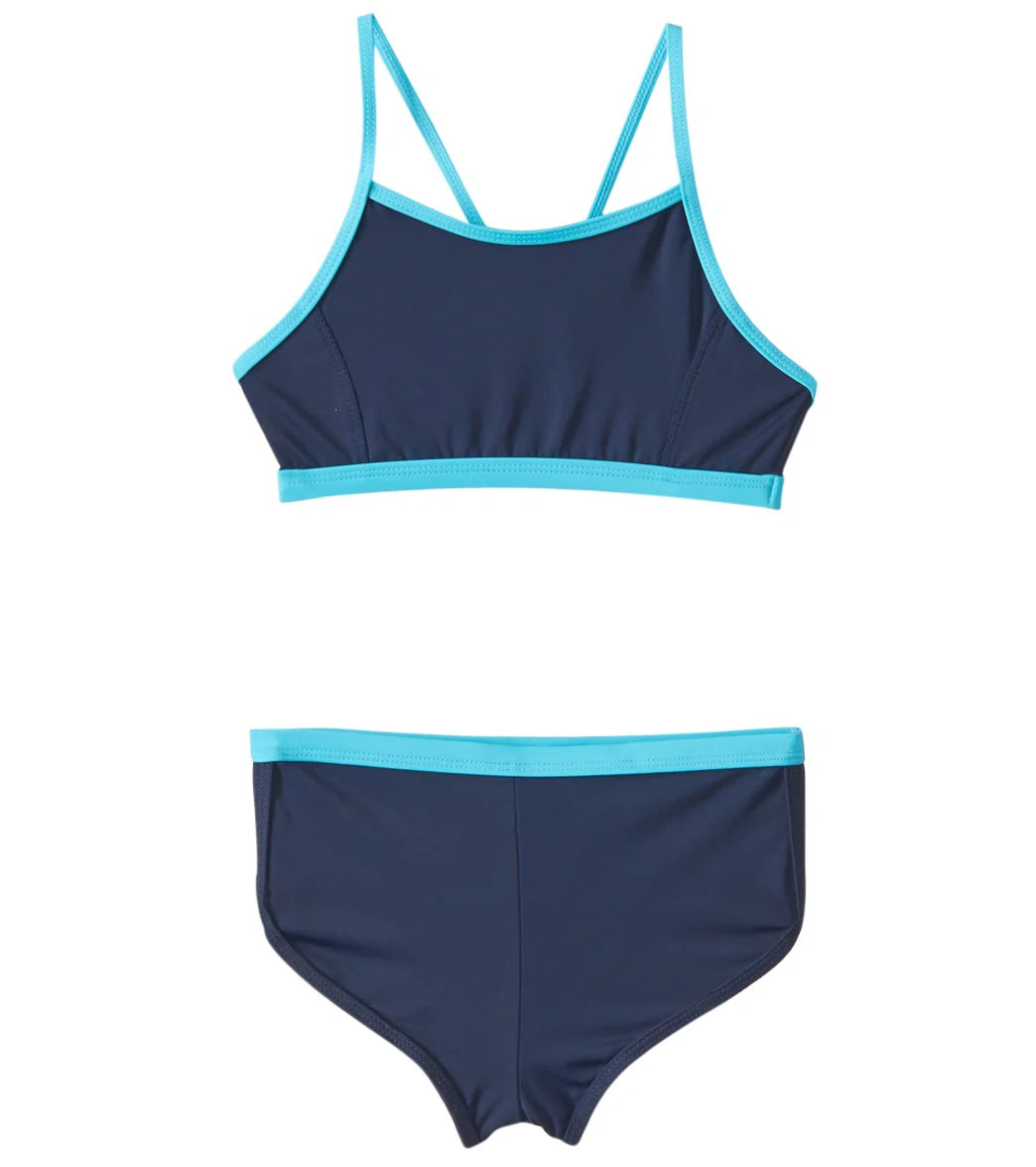 Sporti Little Girls' UPF 50+ Active Contrast Solid Two Piece Boyshort Bikini Set