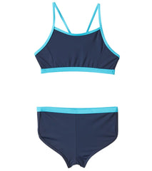 Sporti Little Girls' UPF 50+ Active Contrast Solid Two Piece Boyshort Bikini Set