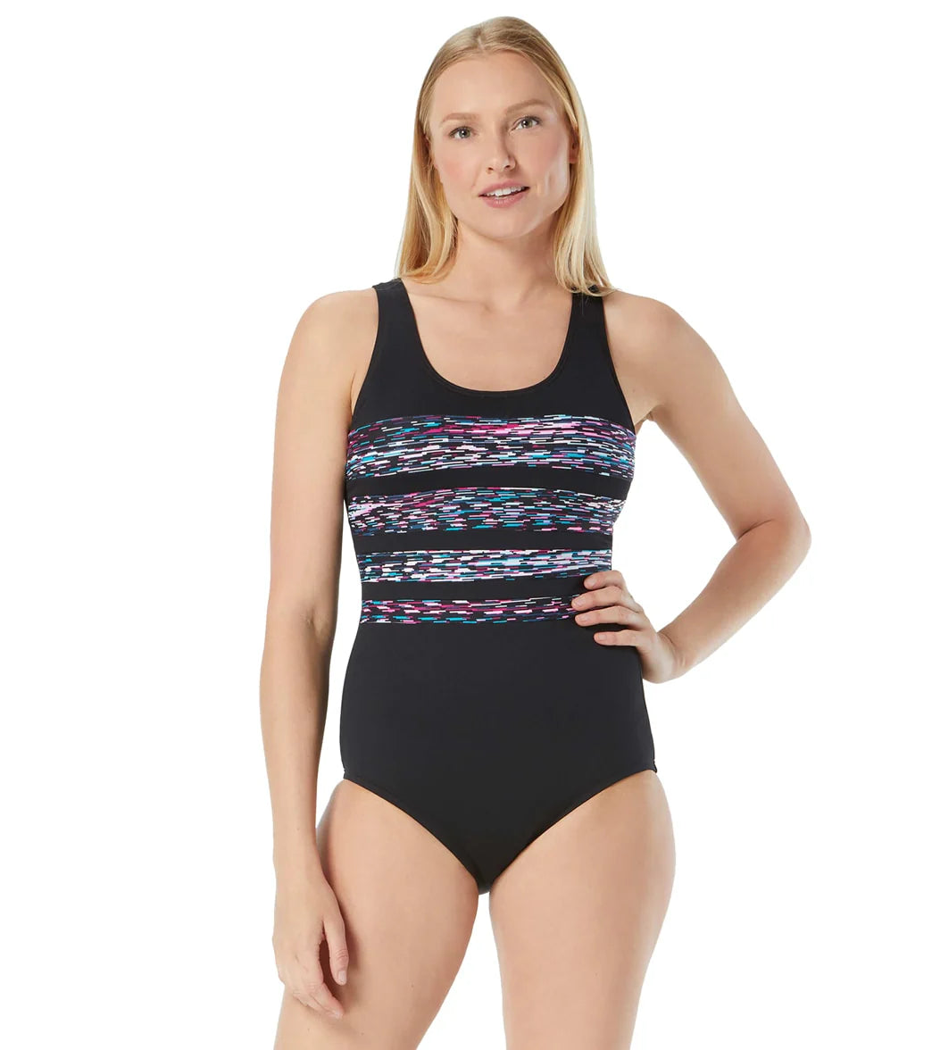 Gabar Women's Chlorine Resistant High Tide Scoop Neck Portrait Back One Piece Swimsuit