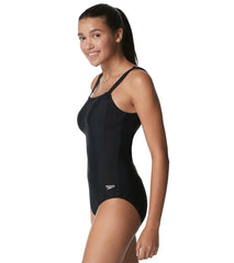 Speedo Women's Rib Splice Square Neck One Piece Swimsuit