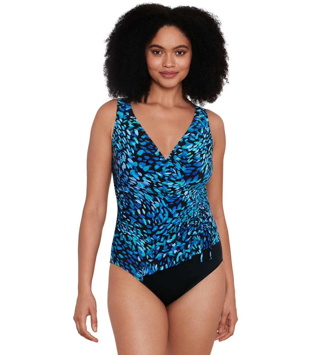 Longitude Women's Petals Apart Ruffle Surplice Long Torso One Piece Swimsuit