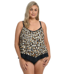 Maxine Women's Plus Size Jungle Cat Flutter Tankini Top