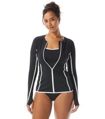 Beach House Women's Piping Solid Ava Zip Front Rash Guard