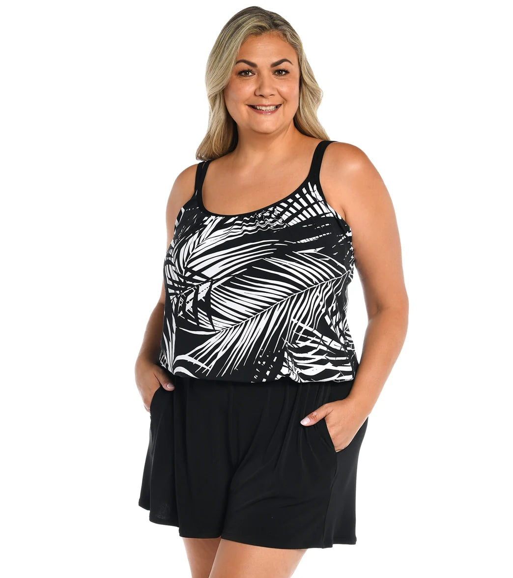 Maxine Women's Plus Size Shadow Palms Swim Romper