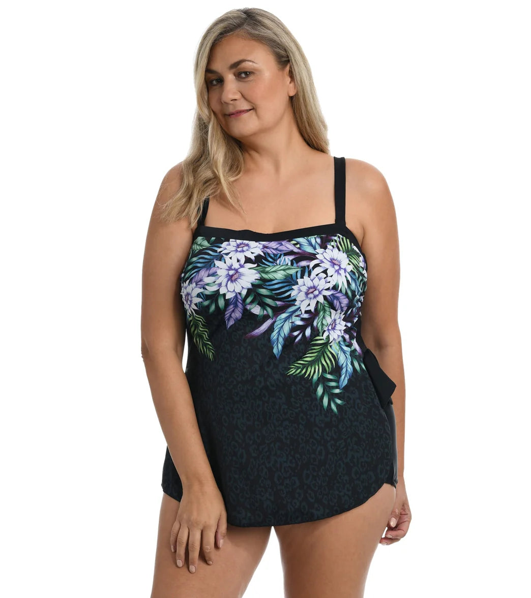 Maxine Women's Plus Size Fiji Floral Bandeau Sarong One Piece Swimsuit