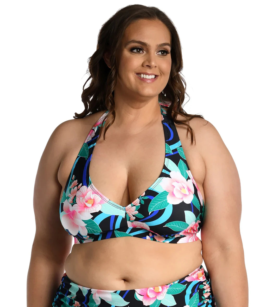 La Blanca Women's Plus Nightfall Blooms Banded Halter Bikini Top