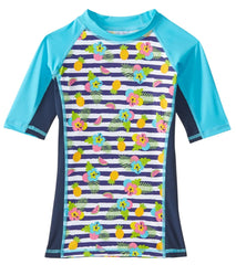 Sporti Girls' UPF 50+ Paradise Stripe Colorblock S/S Sport Fit Rash Guard