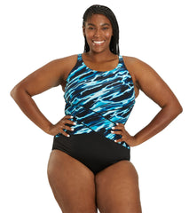 Gabar Women's Mastectomy Chlorine Resistant Deep Sea High Neck One Piece Swimsuit (C-Cup)