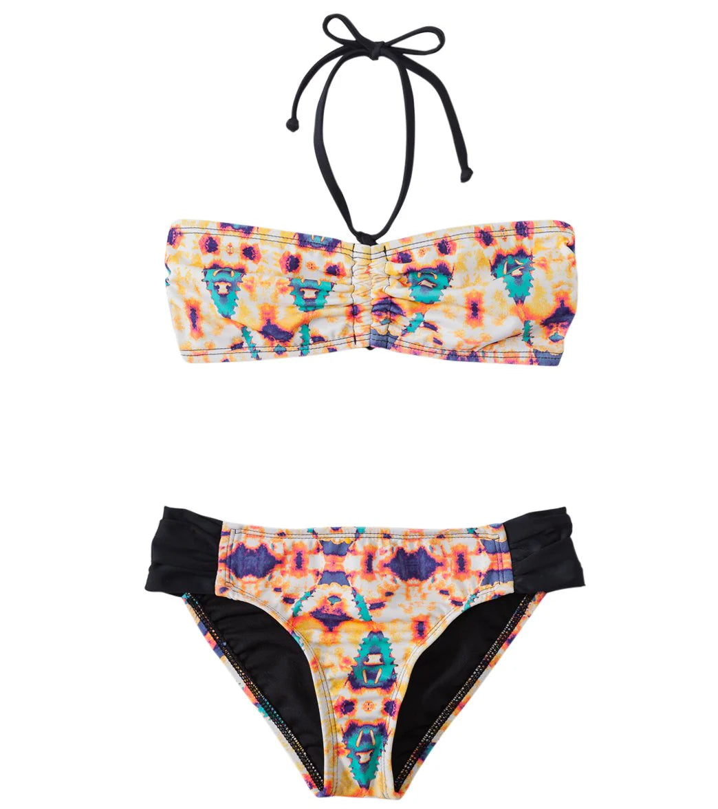 Hurley Jagged Tie Dye Bandeau & Tab Side Two Piece Swimsuit