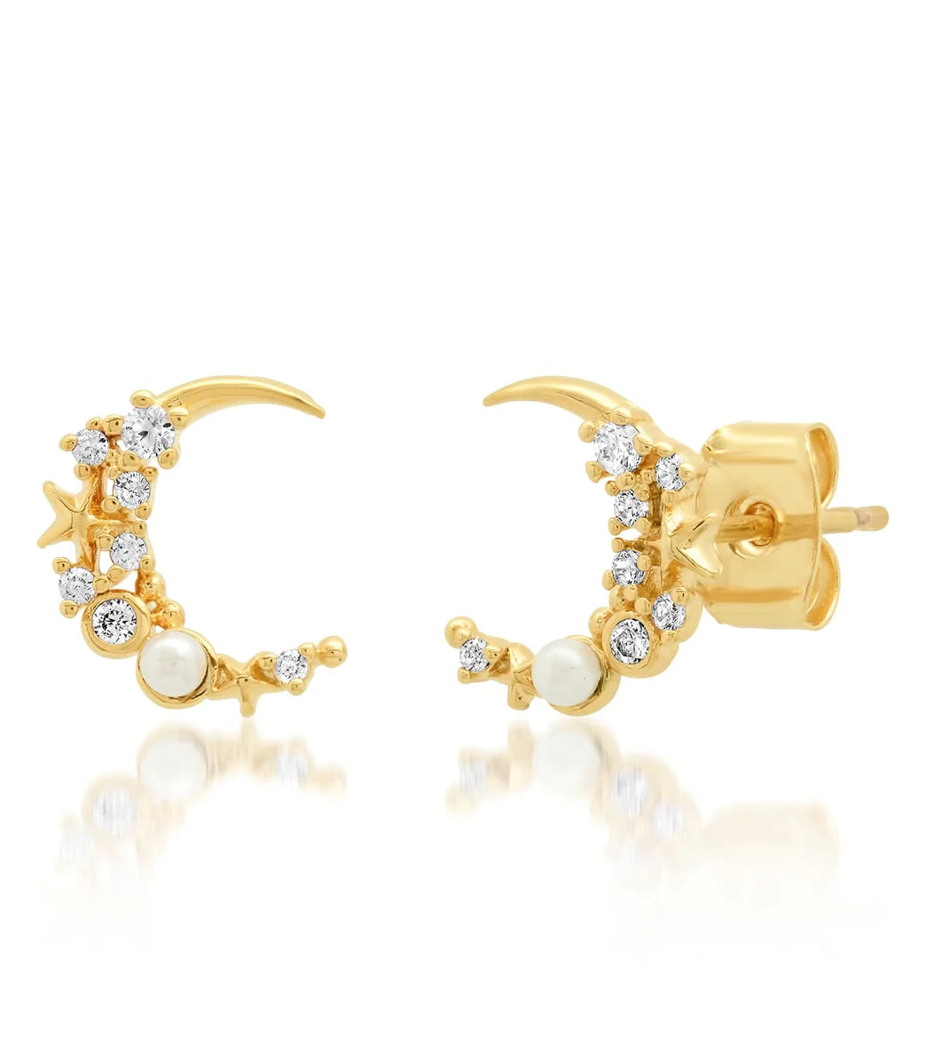 TAI Jewelry Star Moon CZ Pearl Studs