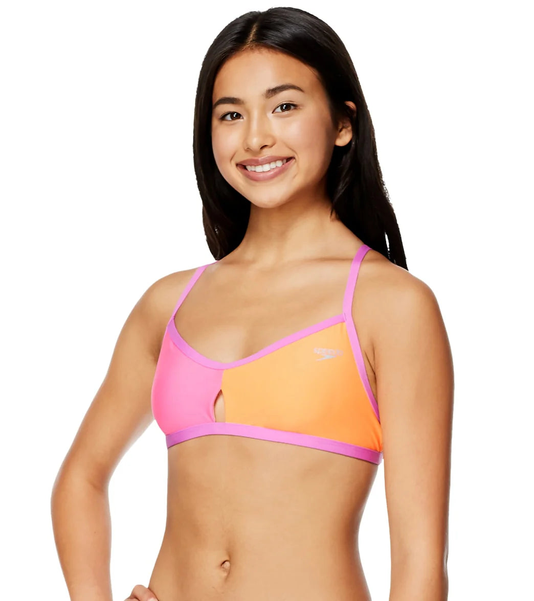 Speedo Women's Color Blocked Keyhole Tie Back Bikini Top