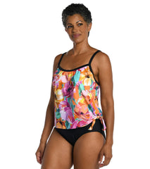 Maxine Women's Sunset Bouquet Faux Tankini Top One Piece Swimsuit