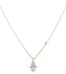 TAI Jewelry Simple Chain Necklace with CZ Hamsa Charm and CZ accent