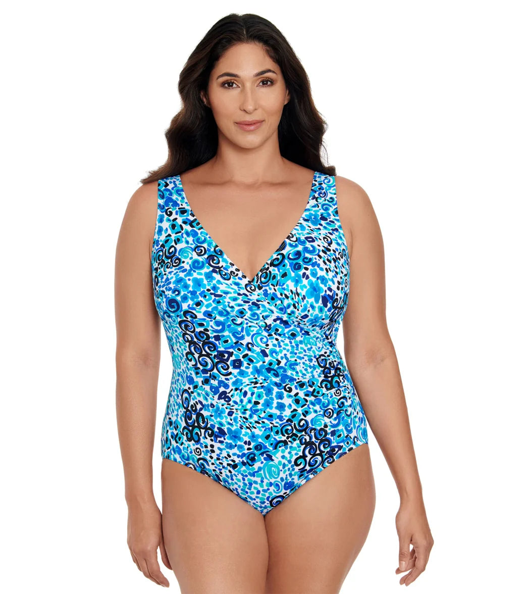Longitude Women's Fanciful Side Shirred Surplice One Piece Swimsuit