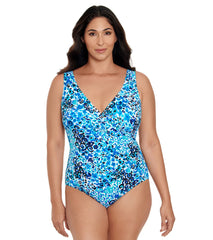 Longitude Women's Fanciful Side Shirred Surplice One Piece Swimsuit