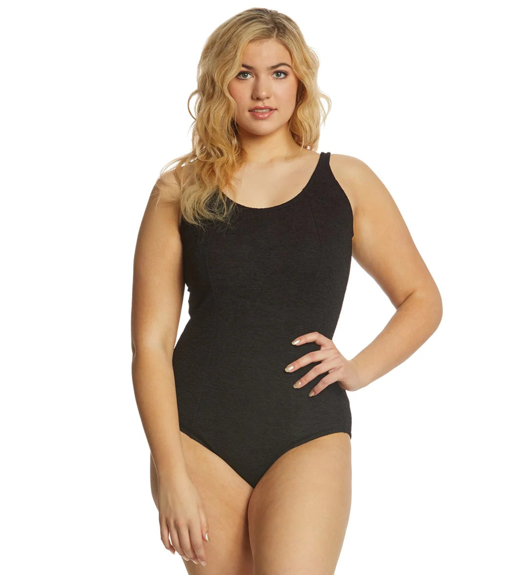Sporti Plus Size Textured Chorine Resistant Scoop Back One Piece Slimsuit