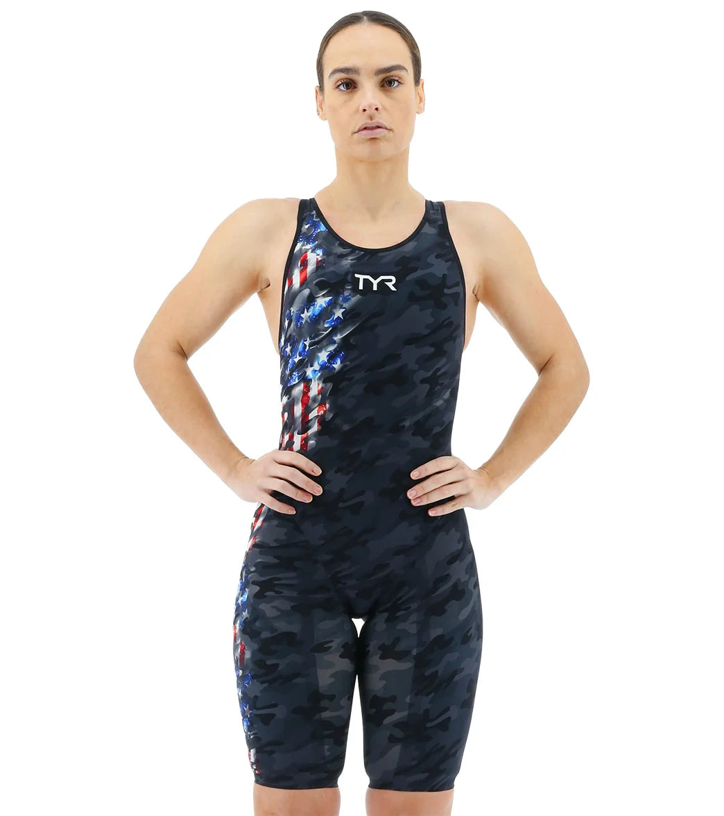 TYR Women's Venzo Camo USA Closed Back Tech Suit Swimsuit
