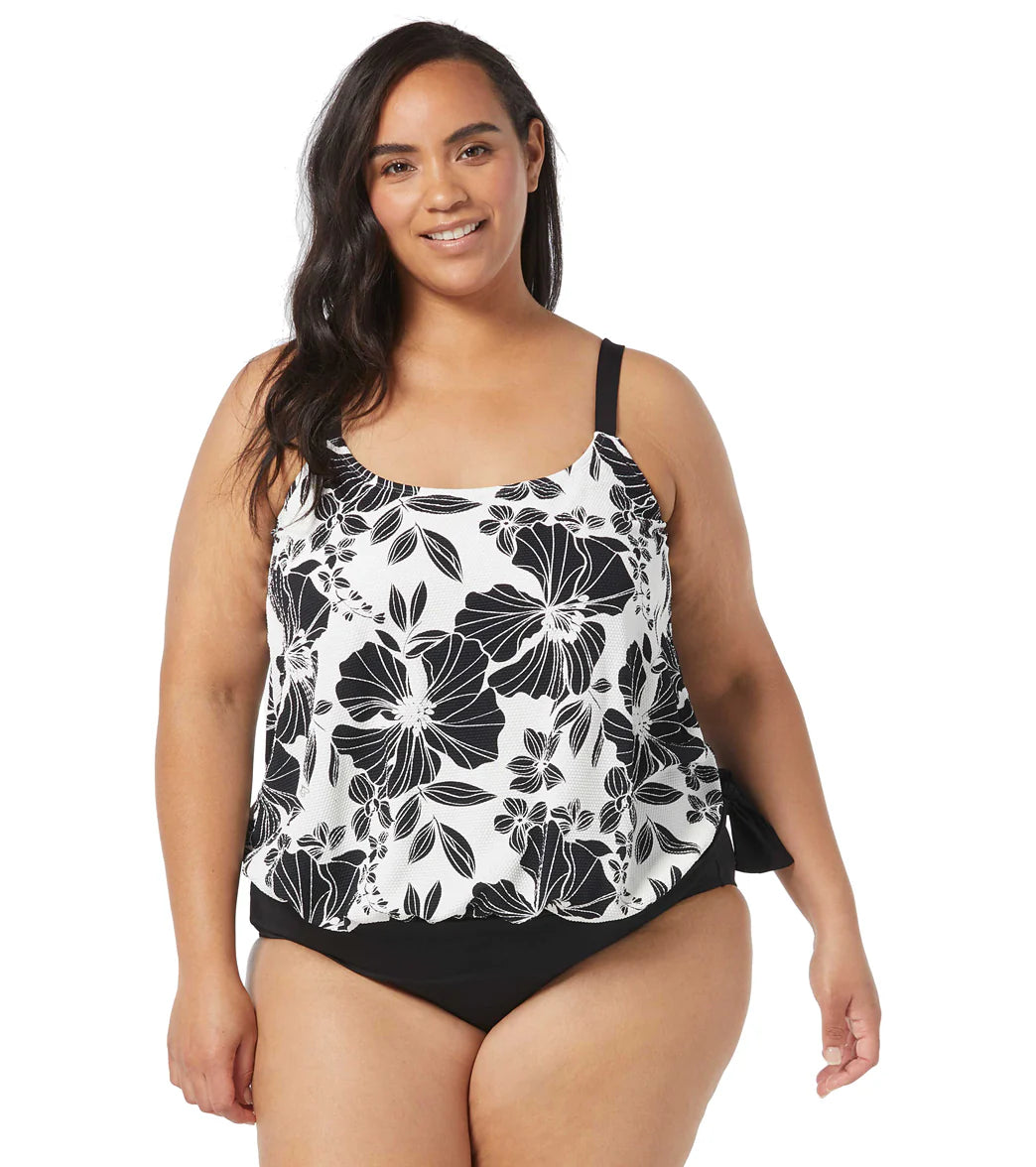 Beach House Women's Plus Size Garden Twilight Sarah Blouson Tankini Top