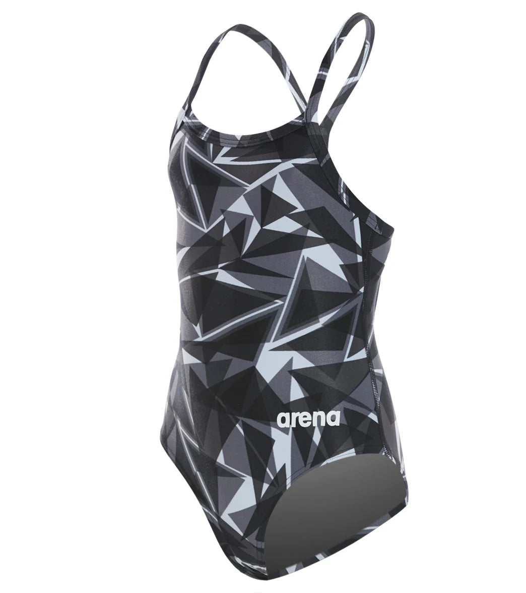 Arena Girls' Shattered Glass MaxLife Sporty Thin Strap Racer Back One Piece Swimsuit