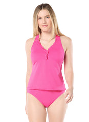 Beach House Women's Pique Solids Nina Ruffle Trim Racerback Tankini Top