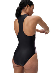Speedo Women's Colorblock Zip Neck One Piece Swimsuit