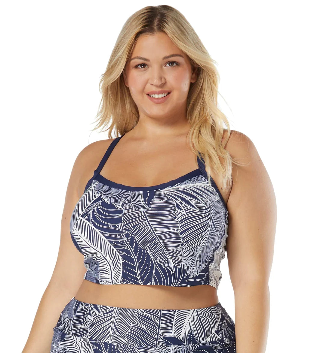 Beach House Women's Plus Size Paradise Palm Plateau Racerback Crop Bikini Top