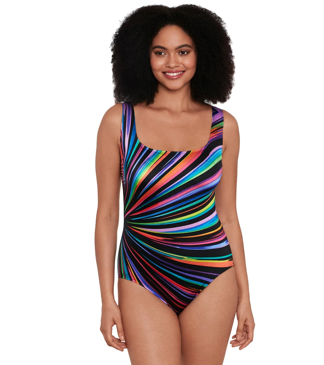 Longitude Women's Zenon Panel Scoopneck Tank Long Torso One Piece Swimsuit