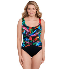 Longitude Women's Side Swipe Center Sash Tank One Piece Swimsuit