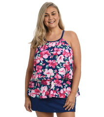 Maxine Women's Plus Size Hana Hibiscus High Neck Tankini Top