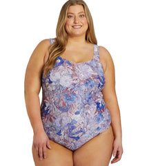 Sporti Plus Size Jungle Floral Moderate Printed Sweetheart One Piece Swimsuit