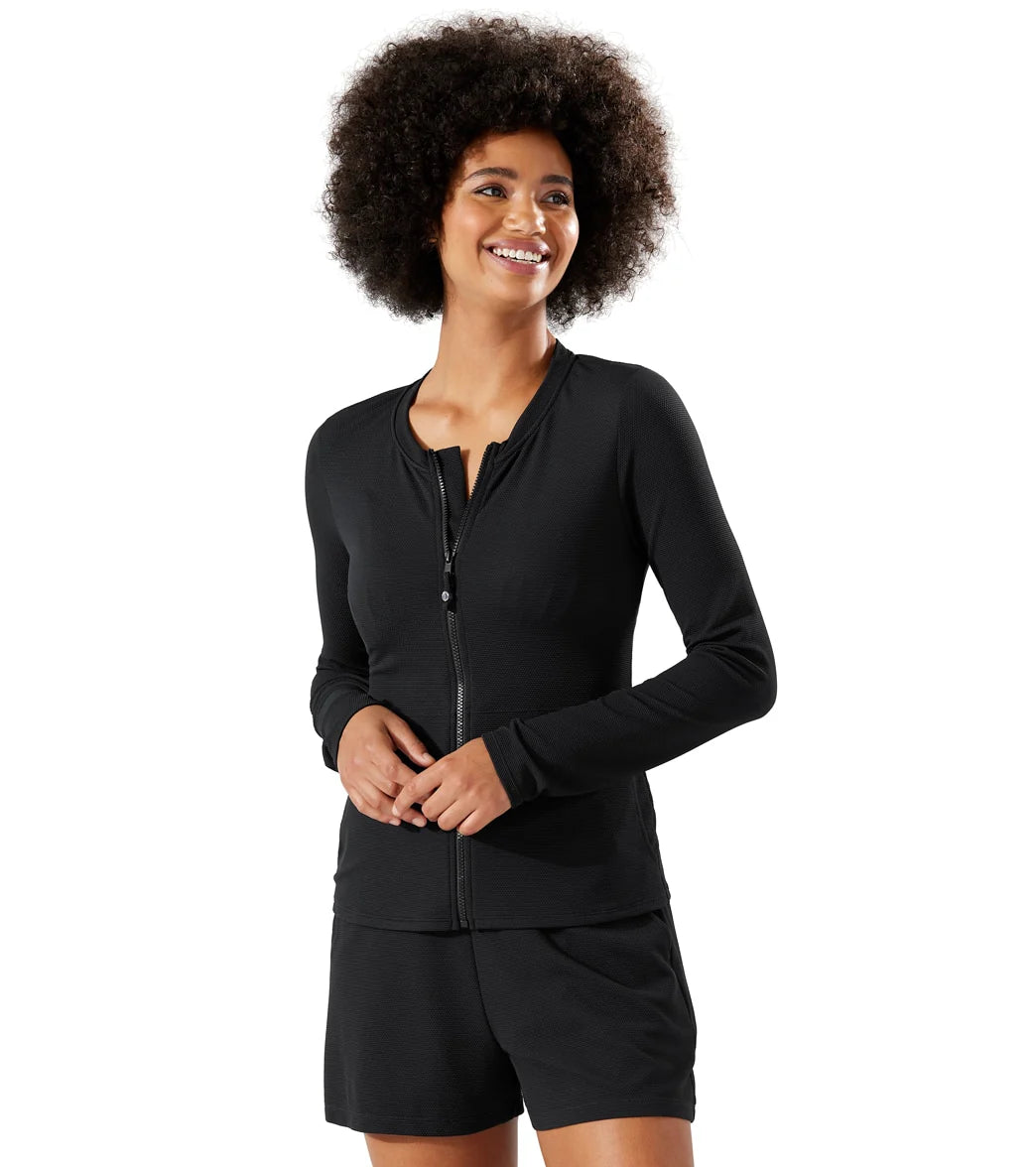 Tommy Bahama Women's Island Cays Solid Full Zip Long Sleeve Rashguard