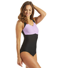 Sporti Conservative Colorblock Girl Leg One Piece Swimsuit