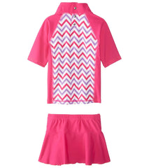 Sporti Girls' UPF 50+ S/S Rash Guard and Cover Up Skirt Set with Sun Hat (2T-5T)