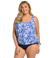 Maxine Women's Plus Size Global Groove Banded Scoop Blouson Tankini Top