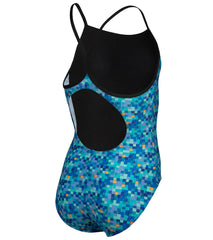 Arena Girls' Pooltiles Printed Lightdrop Back One Piece Swimsuit (Little Kid, Big Kid)