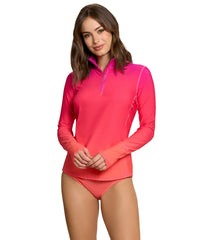 Jantzen x BloqUV Women's Flowers of the Sun Relaxed Mock Neck Zip Top