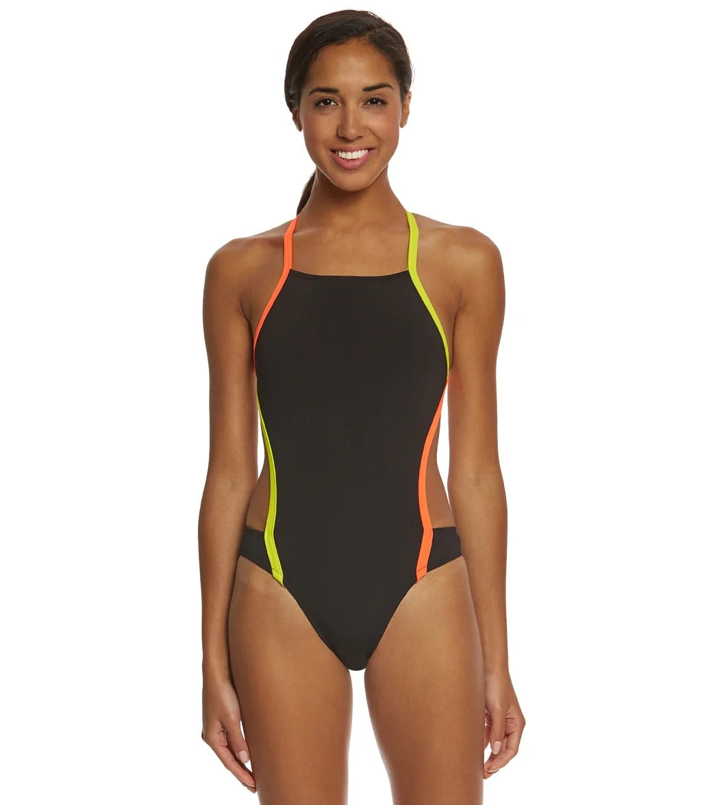 Speedo Turnz Vee 2 Color Block One Piece Swimsuit