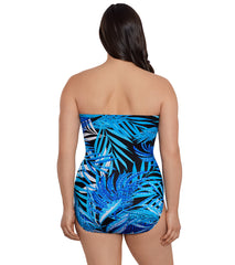 Longitude Women's Jungle Boogie Side Shirred Bandeau Long Torso One Piece Swimsuit