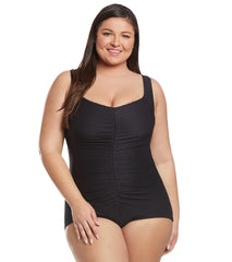 Maxine Plus Size Chlorine Resistant Shirred Girl Leg One Piece Swimsuit
