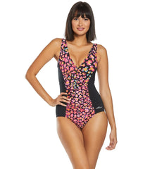 Dolfin Women's Aquashape Print V-neck Front Panel Chlorine Resistant One Piece Swimsuit