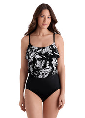 Longitude Women's Long Torso Vineyard Vacay Triple Tier One Piece Swimsuit