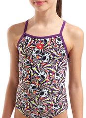 Arena Girls' Fun Skulls Lightdrop Back One Piece Swimsuit (Little Kid, Big Kid)