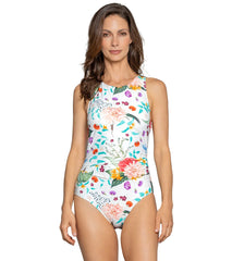 Jantzen Women's Sunrise Blush Farrah High Neck One Piece Swimsuit