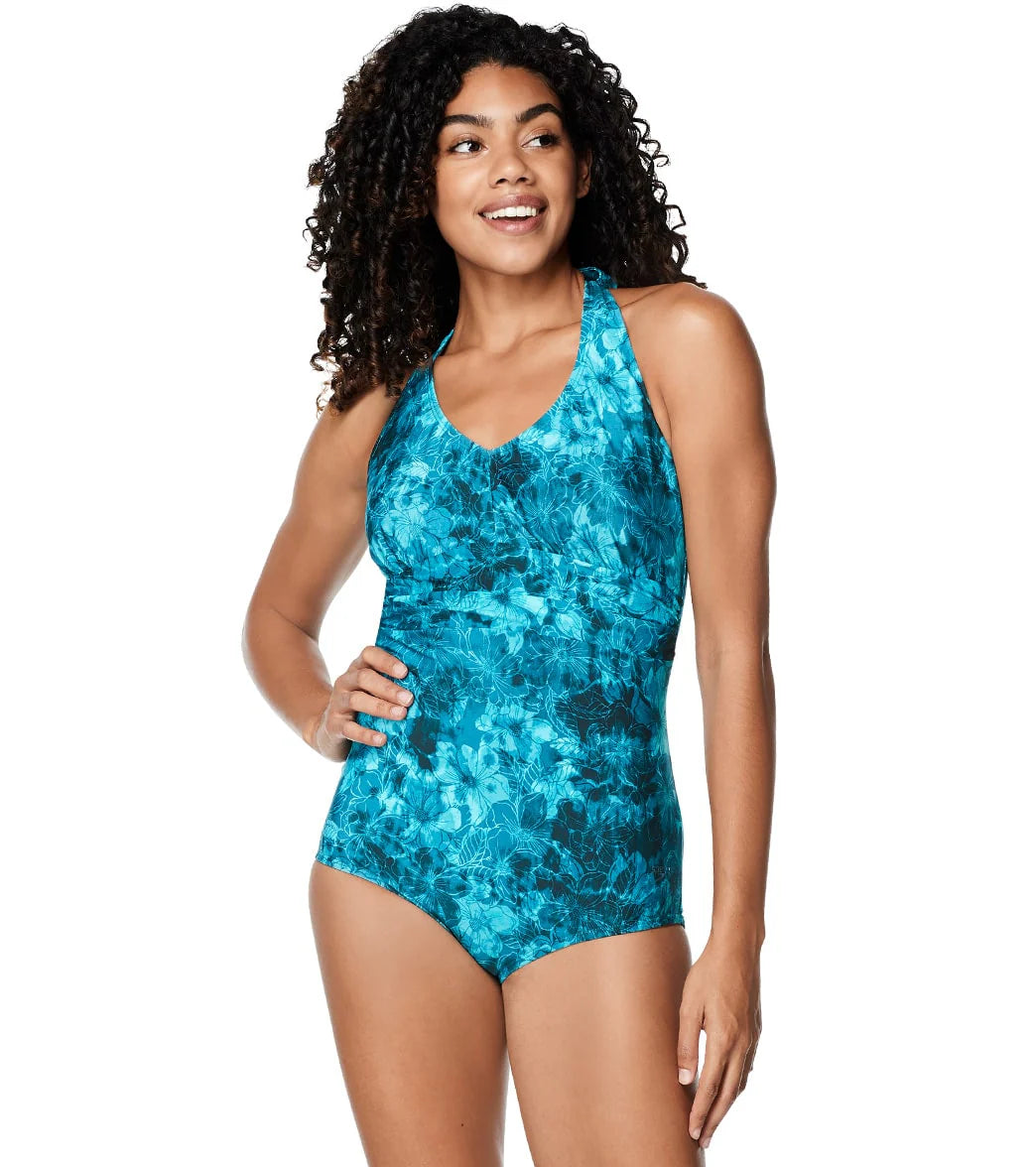 Speedo Women's Printed Halter One Piece Swimsuit